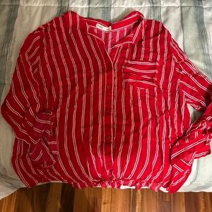 Red Striped Button Up with Tie
